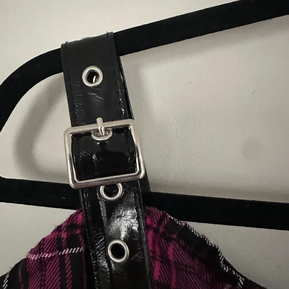 Dolls Kill Charm School Dropout Pink Plaid Bustier Zip Adjustable Top Large - Picture 3 of 7